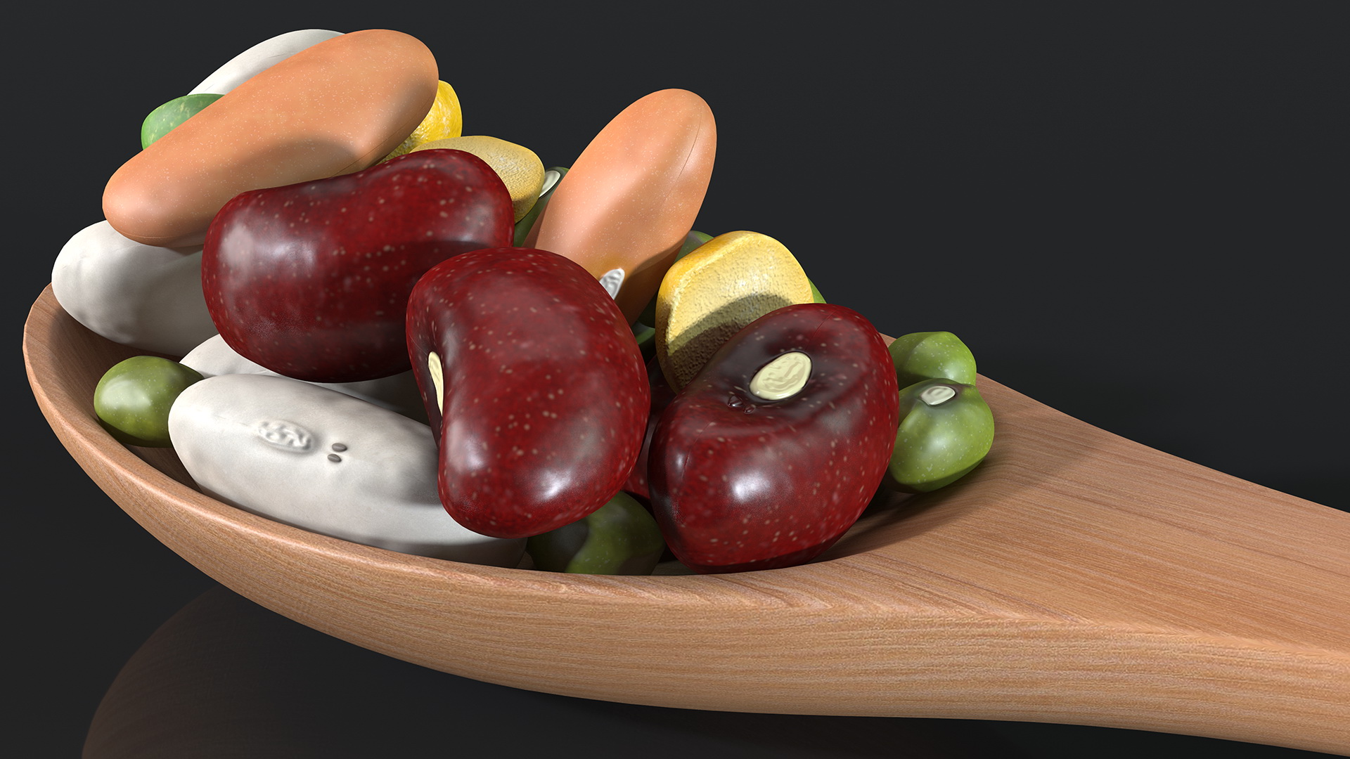 3D Wooden Spoon Filled With Mixed Beans