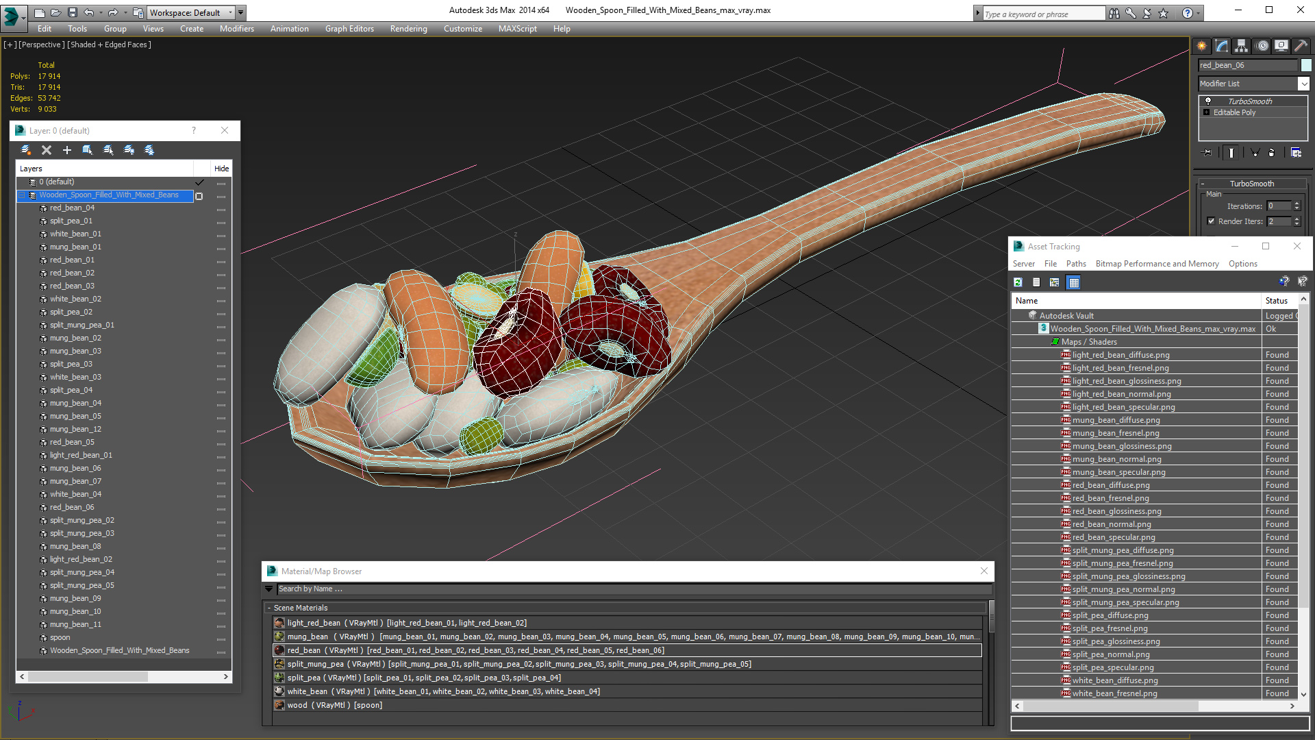 3D Wooden Spoon Filled With Mixed Beans