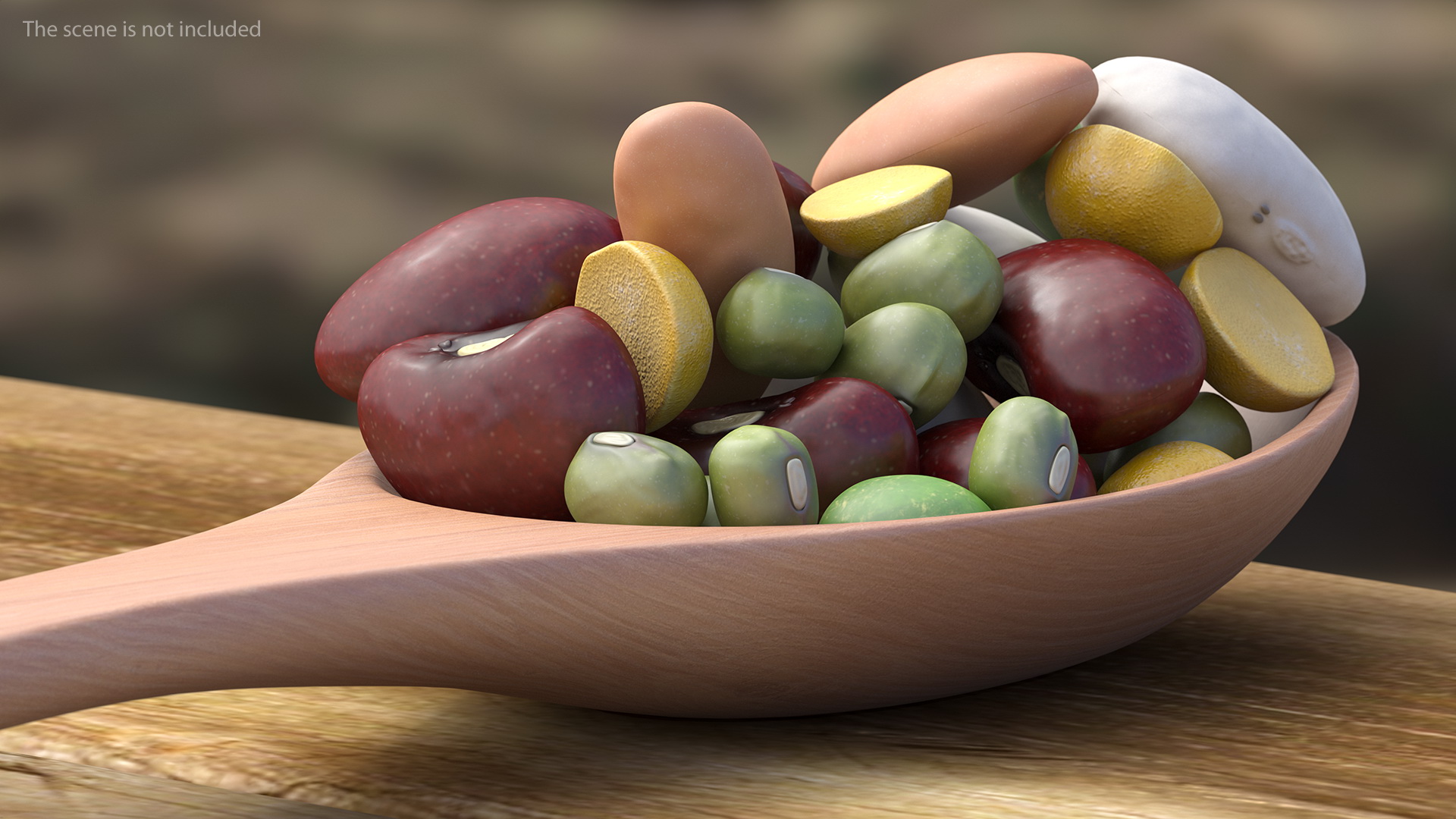 3D Wooden Spoon Filled With Mixed Beans