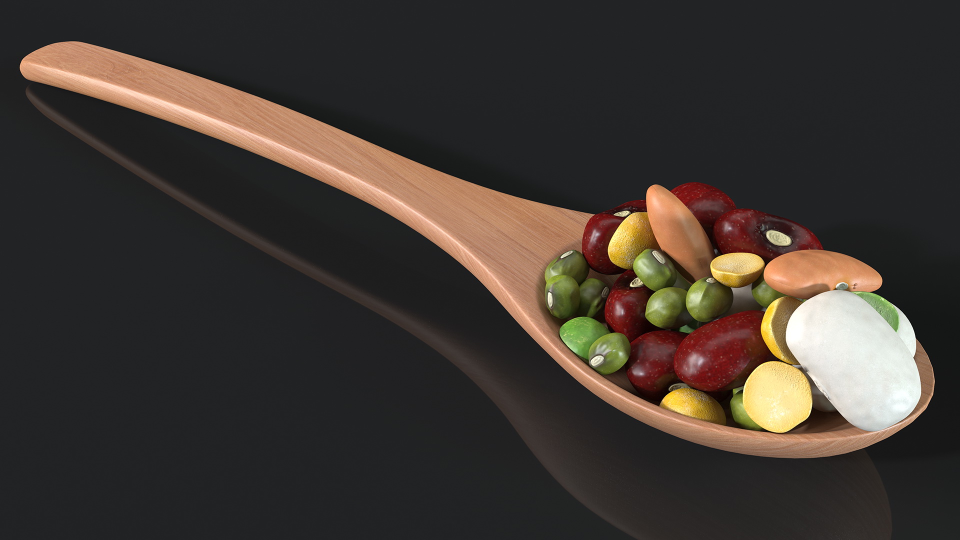 3D Wooden Spoon Filled With Mixed Beans