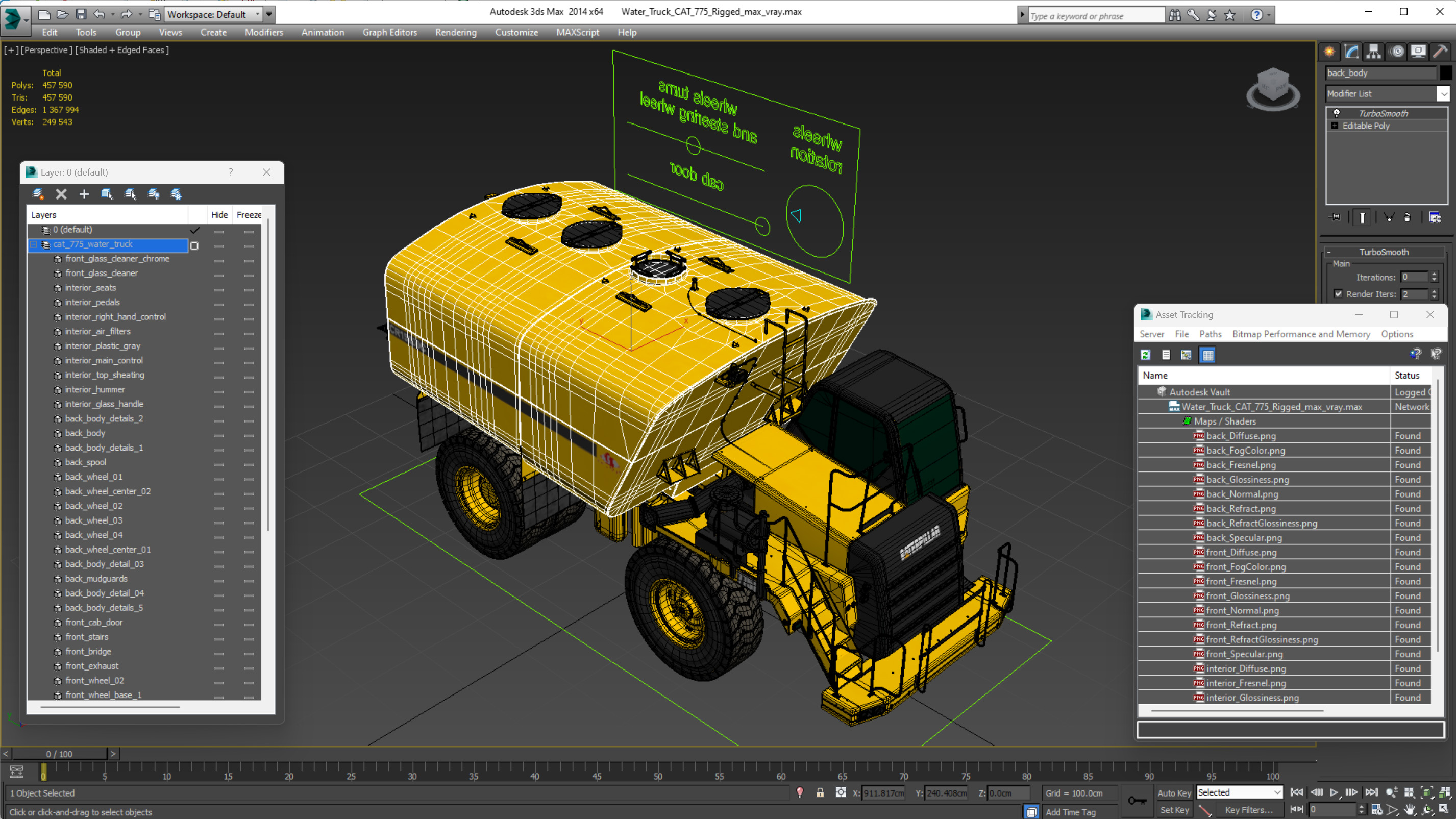 3D Water Truck CAT 775 Rigged