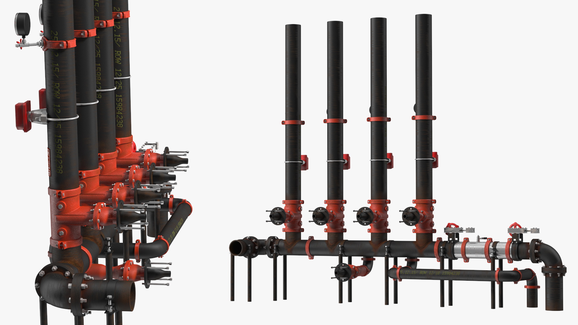 3D model Industrial Pipe System with Valves and Gauges