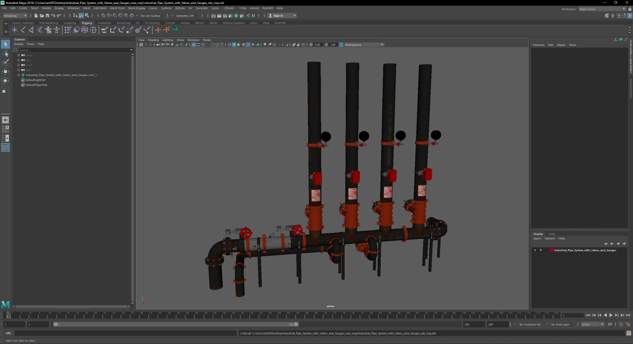 3D model Industrial Pipe System with Valves and Gauges