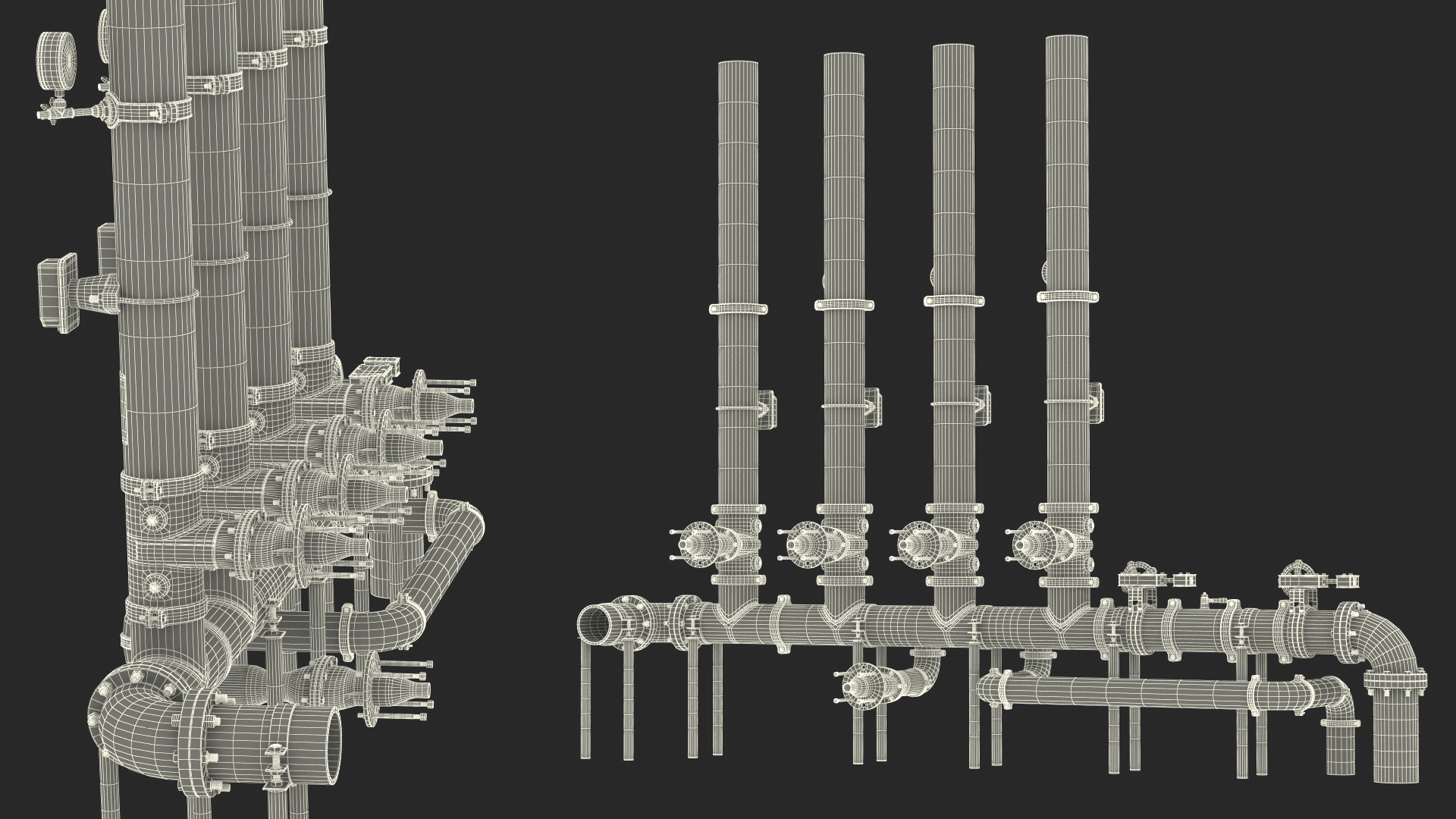 3D model Industrial Pipe System with Valves and Gauges