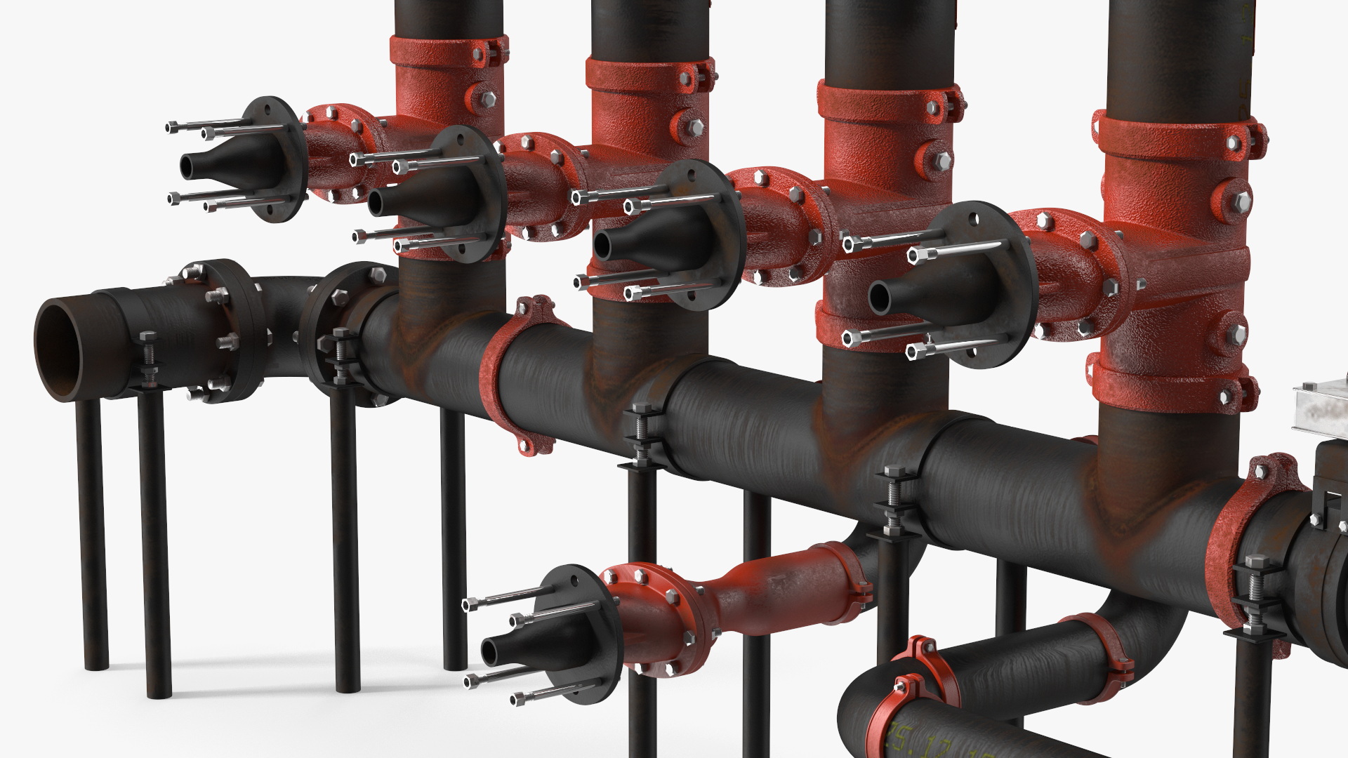 3D model Industrial Pipe System with Valves and Gauges