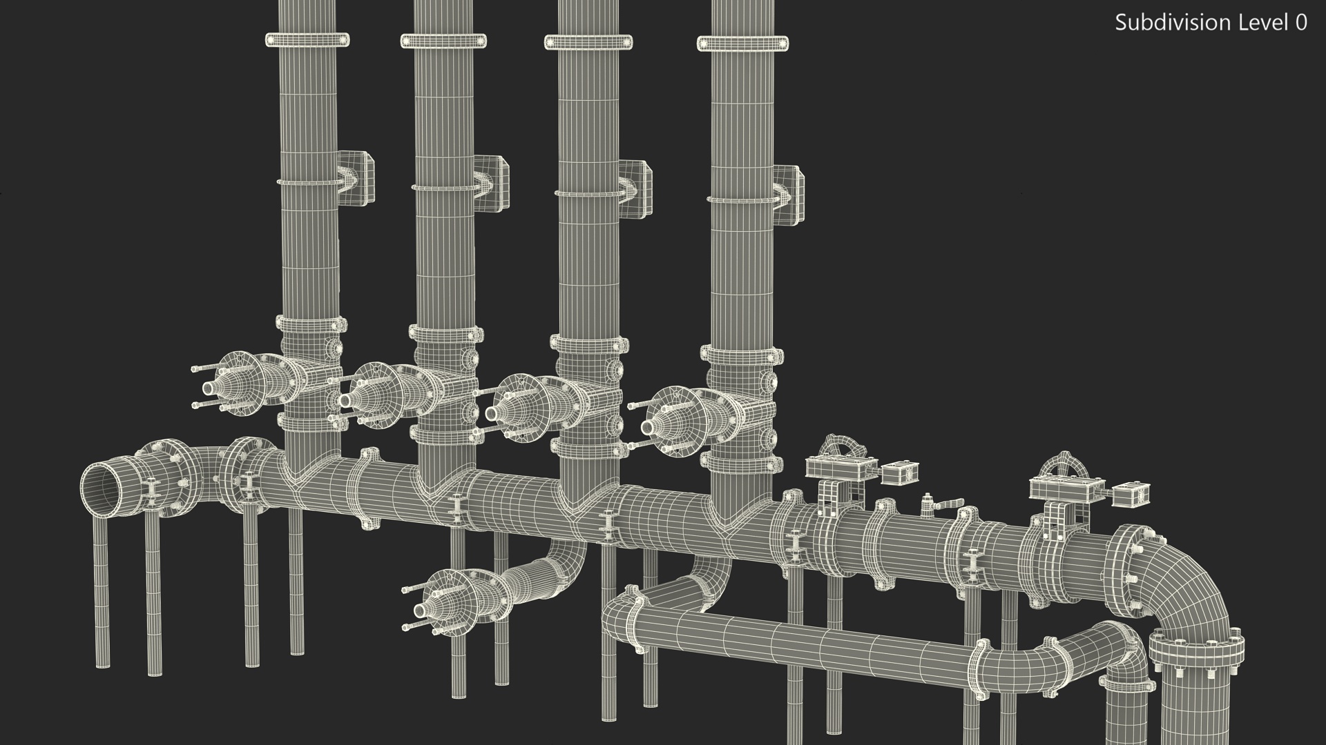 3D model Industrial Pipe System with Valves and Gauges