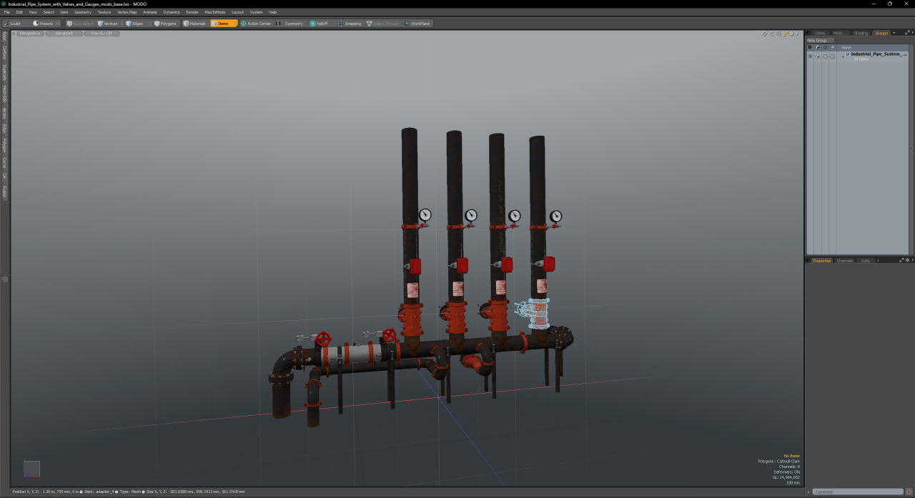 3D model Industrial Pipe System with Valves and Gauges