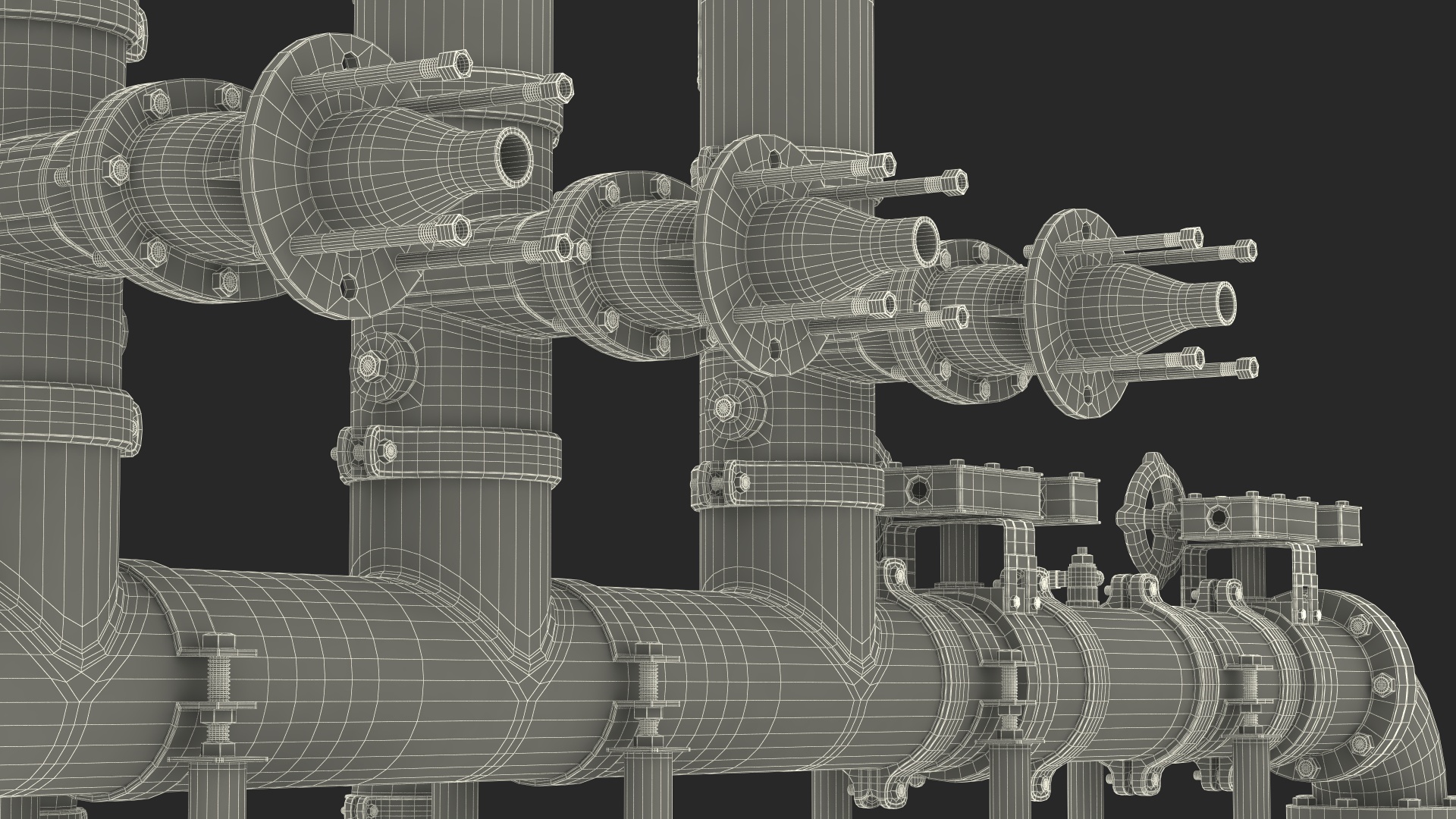 3D model Industrial Pipe System with Valves and Gauges