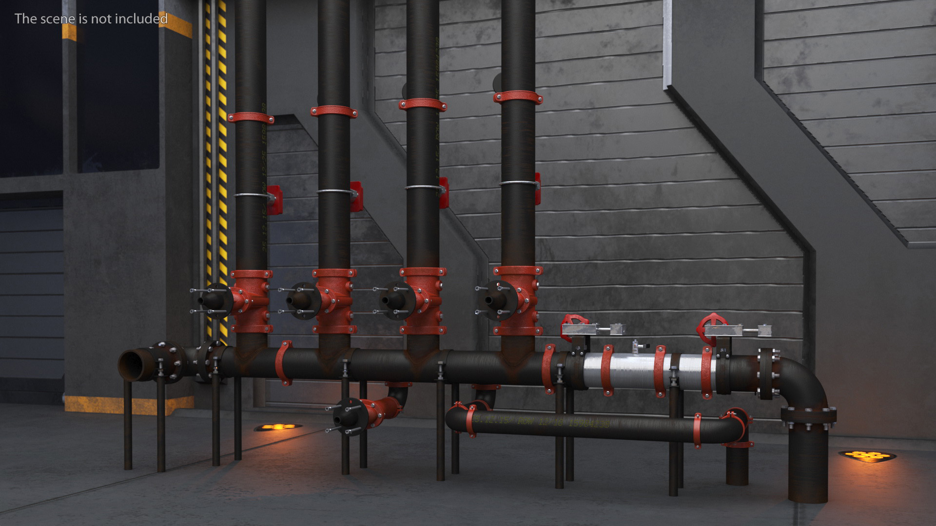 3D model Industrial Pipe System with Valves and Gauges