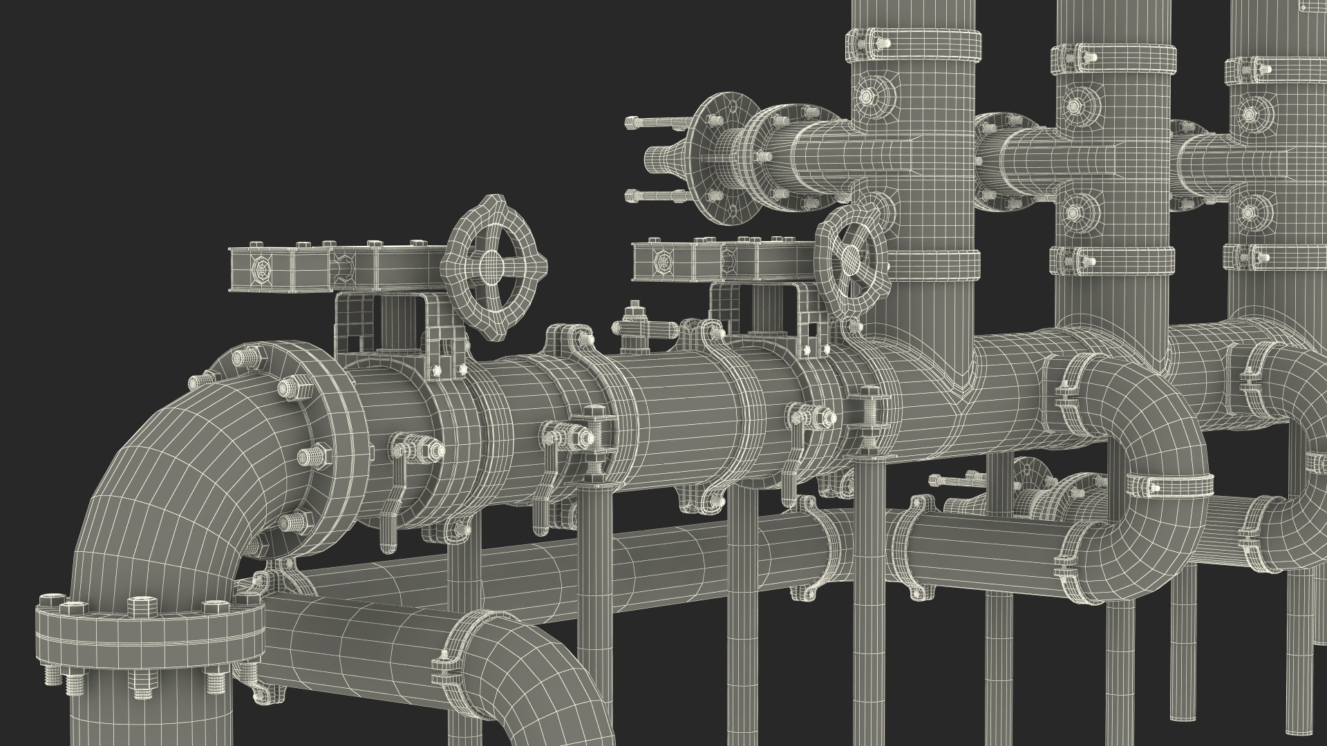 3D model Industrial Pipe System with Valves and Gauges