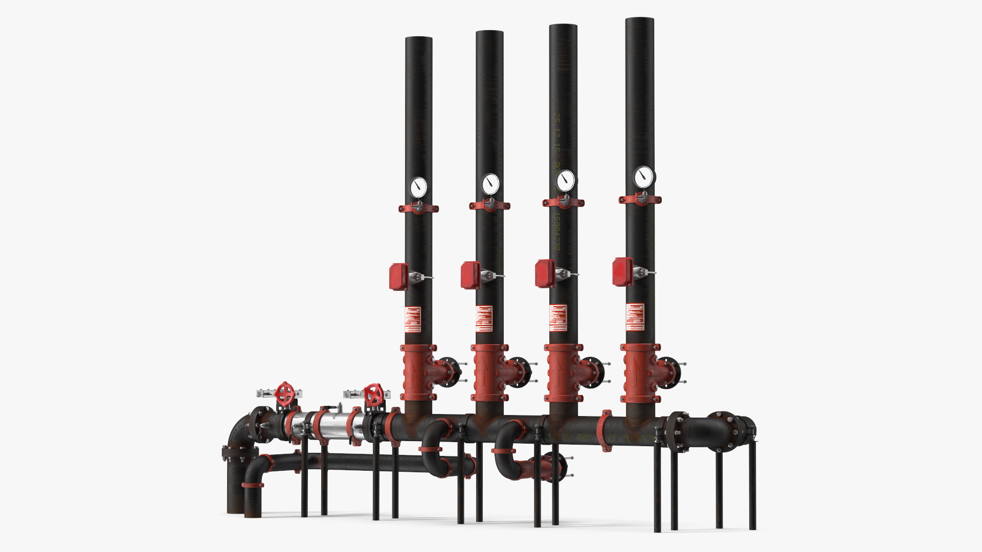 3D model Industrial Pipe System with Valves and Gauges