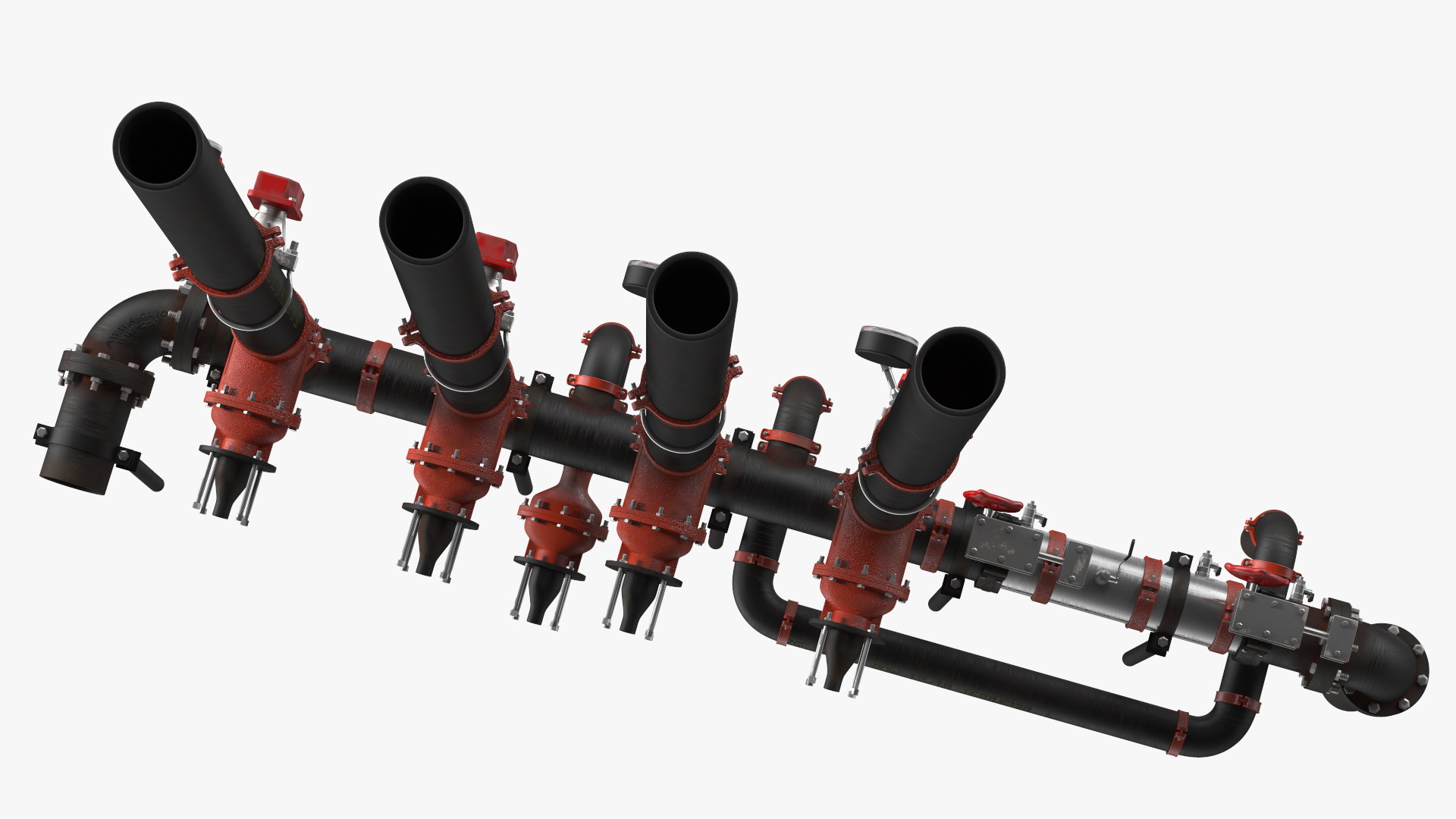 3D model Industrial Pipe System with Valves and Gauges