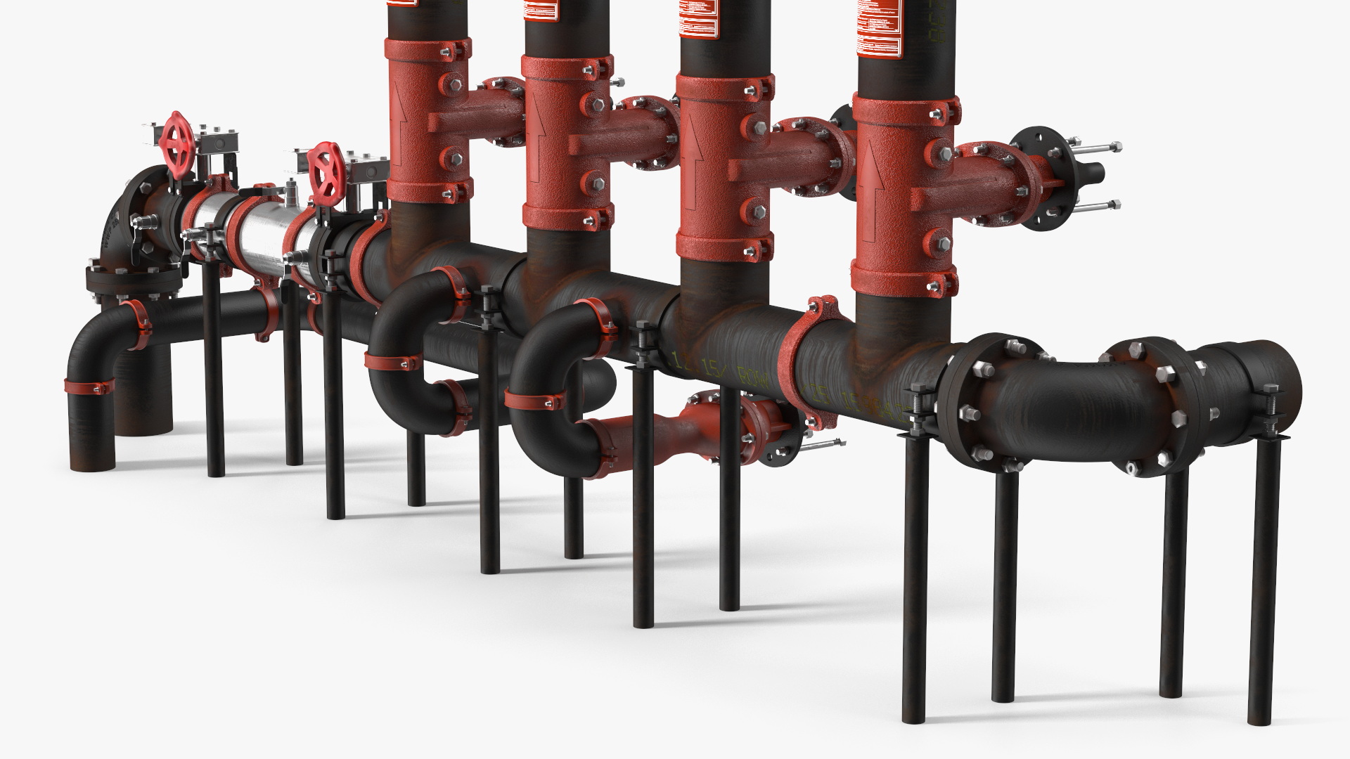 3D model Industrial Pipe System with Valves and Gauges