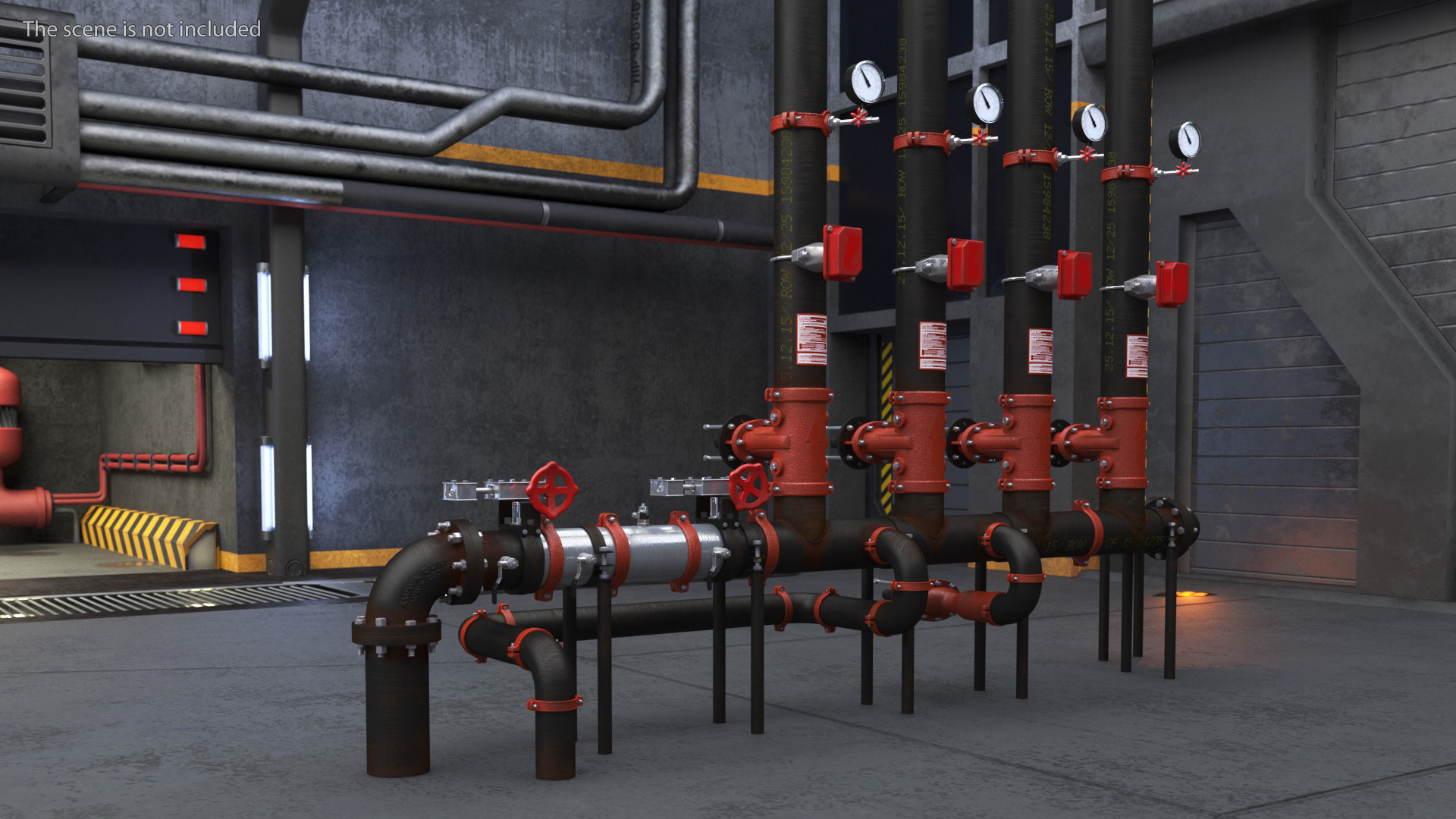 3D model Industrial Pipe System with Valves and Gauges