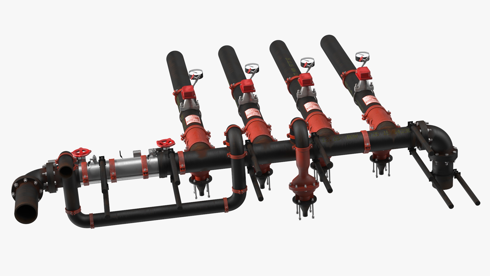 3D model Industrial Pipe System with Valves and Gauges