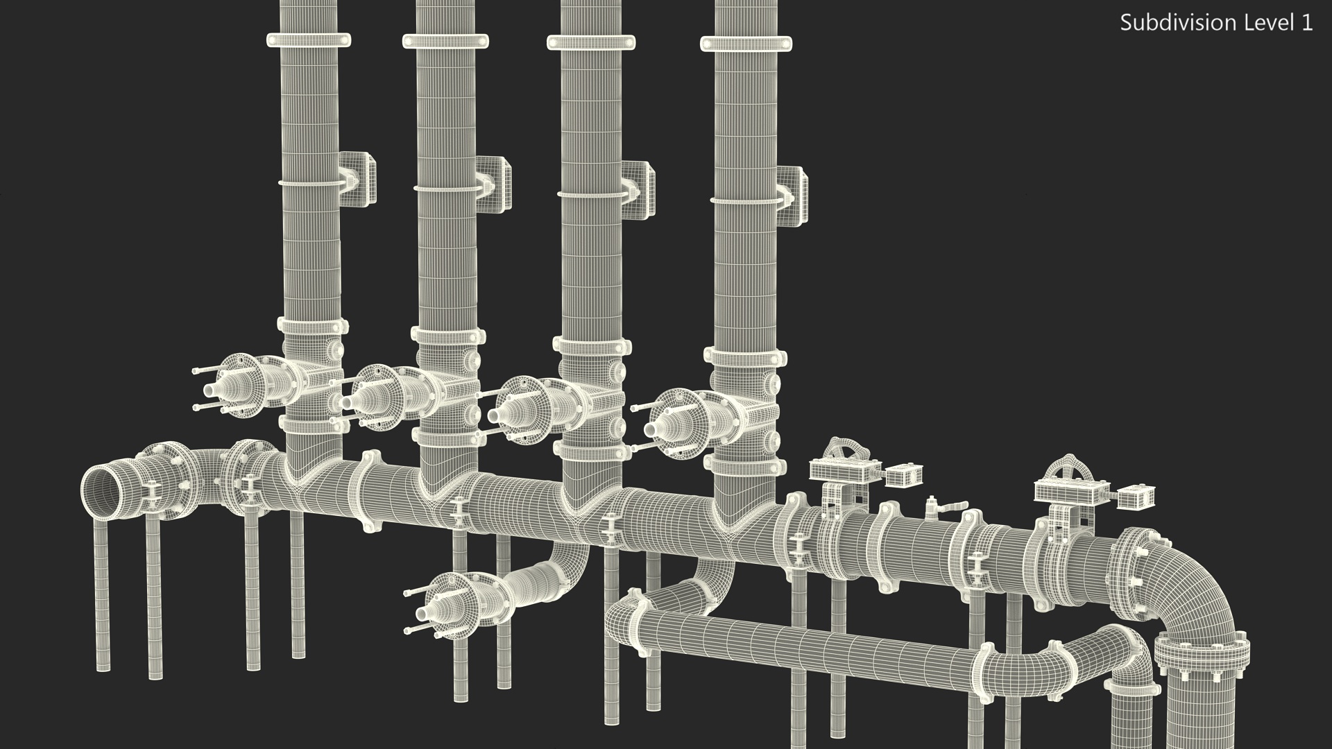 3D model Industrial Pipe System with Valves and Gauges