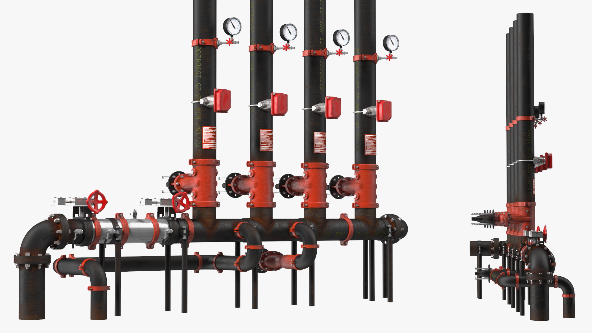 3D model Industrial Pipe System with Valves and Gauges