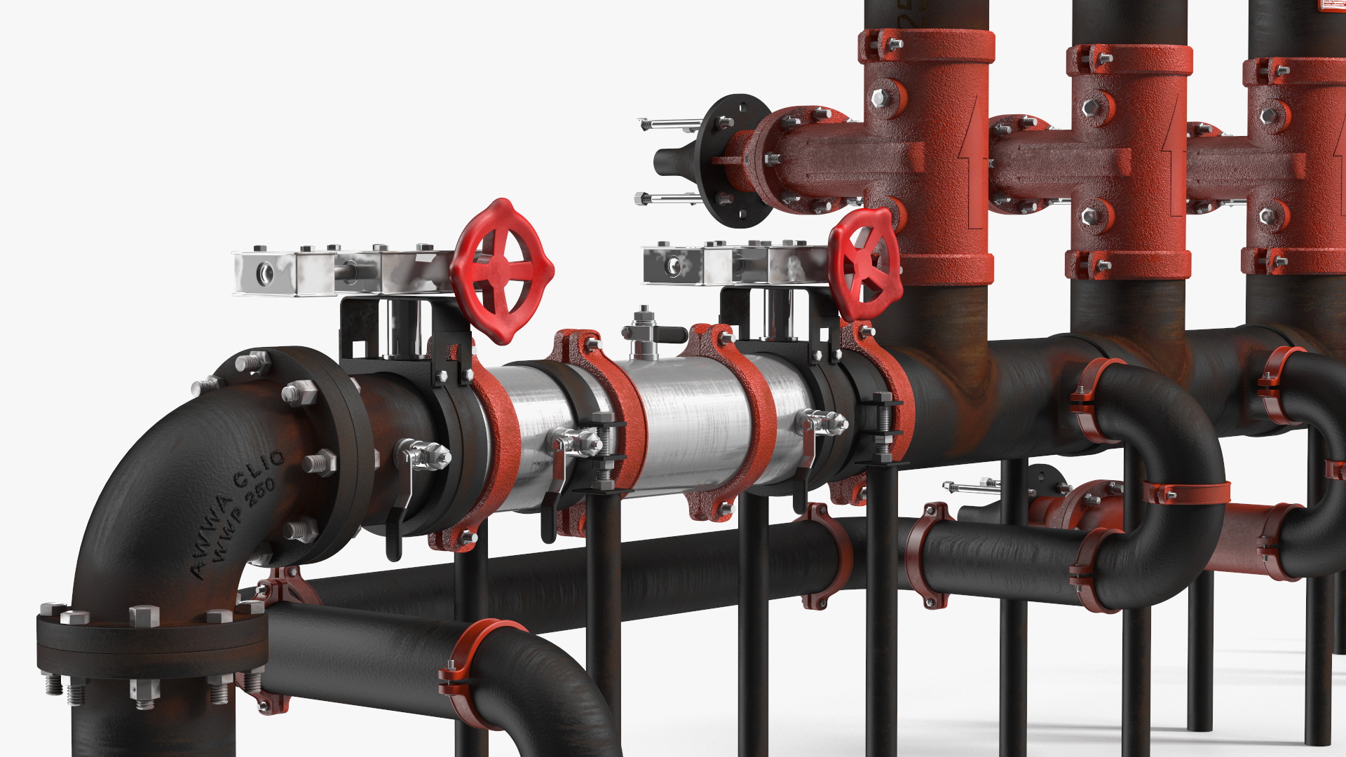 3D model Industrial Pipe System with Valves and Gauges