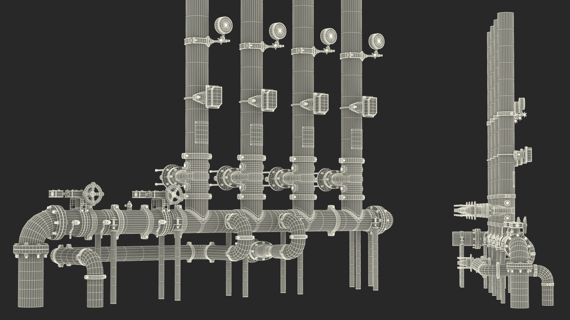 3D model Industrial Pipe System with Valves and Gauges