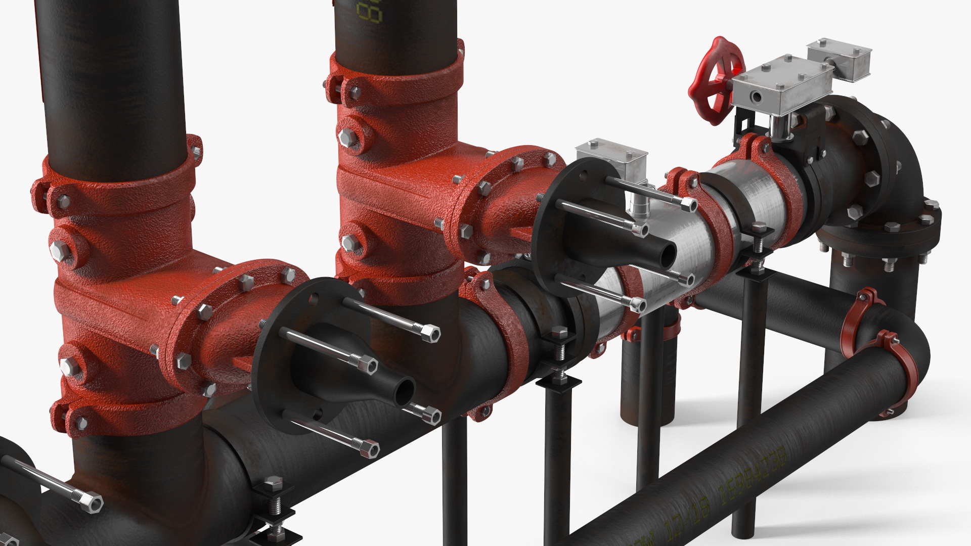 3D model Industrial Pipe System with Valves and Gauges