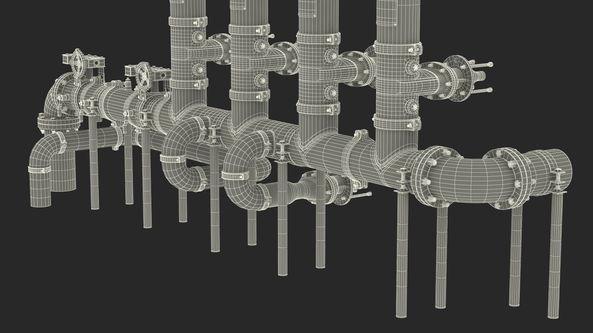 3D model Industrial Pipe System with Valves and Gauges