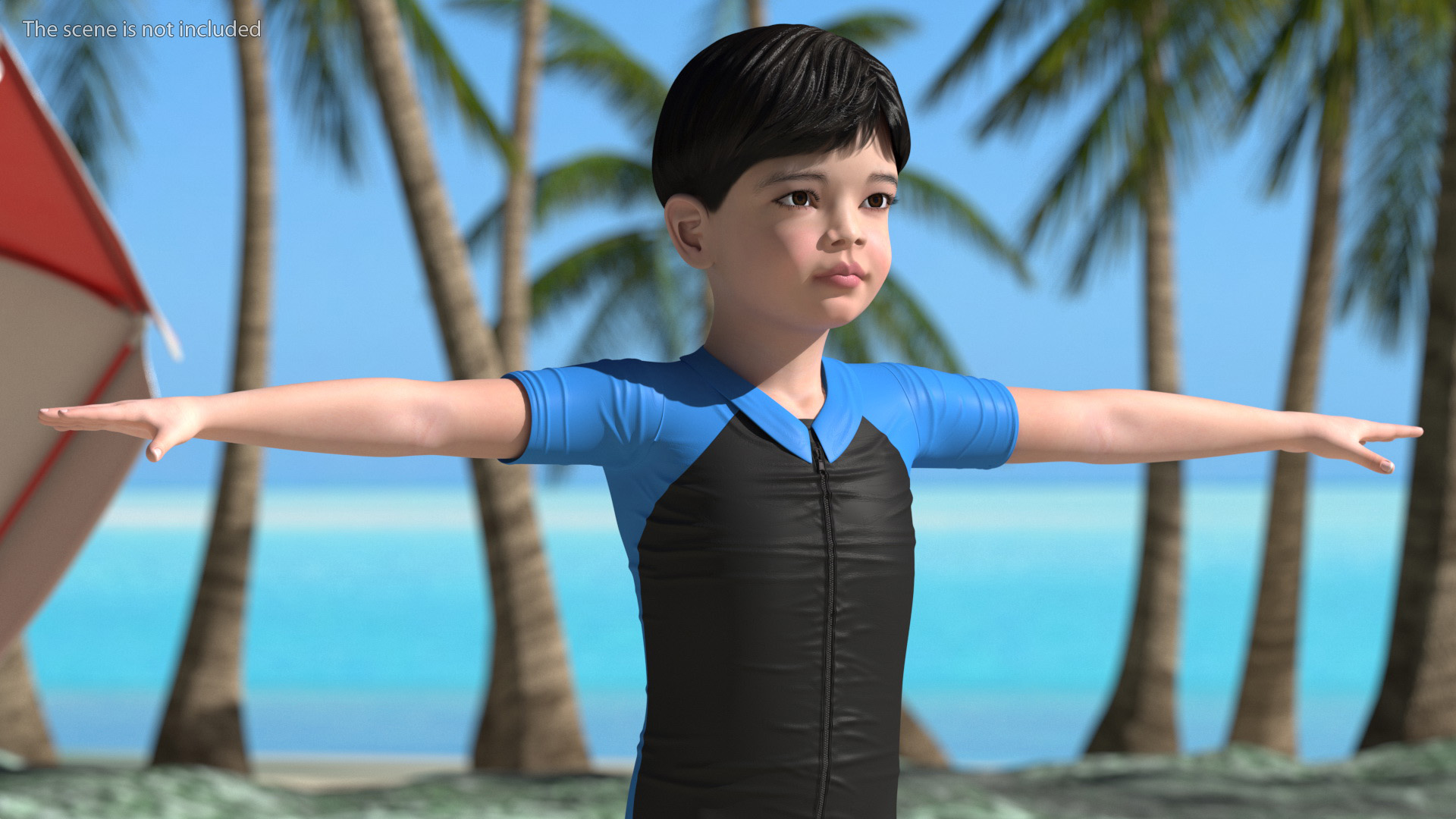 3D model Asian Child Boy Swimwear Rigged for Cinema 4D