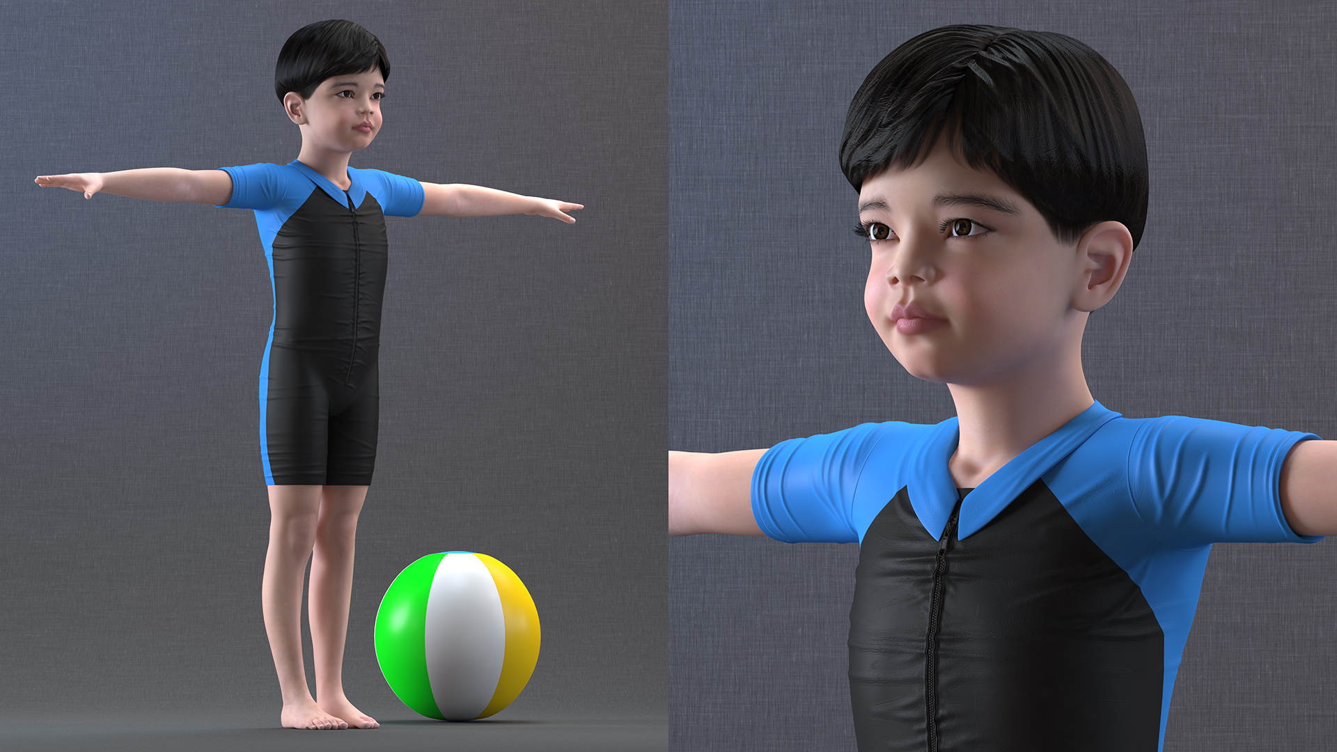 3D model Asian Child Boy Swimwear Rigged for Cinema 4D