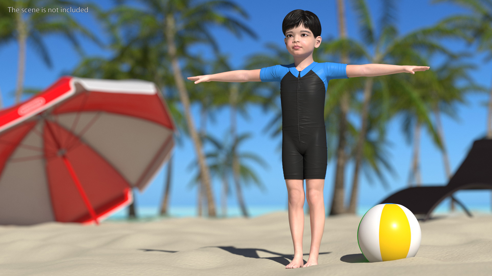 3D model Asian Child Boy Swimwear Rigged for Cinema 4D