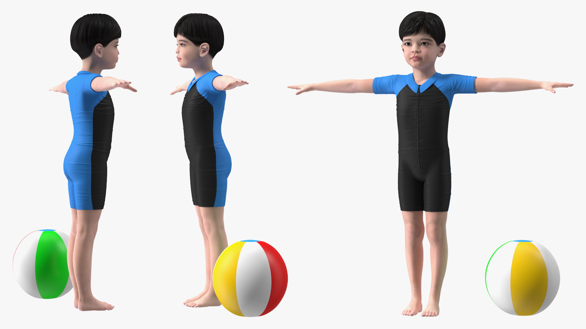 3D model Asian Child Boy Swimwear Rigged for Cinema 4D