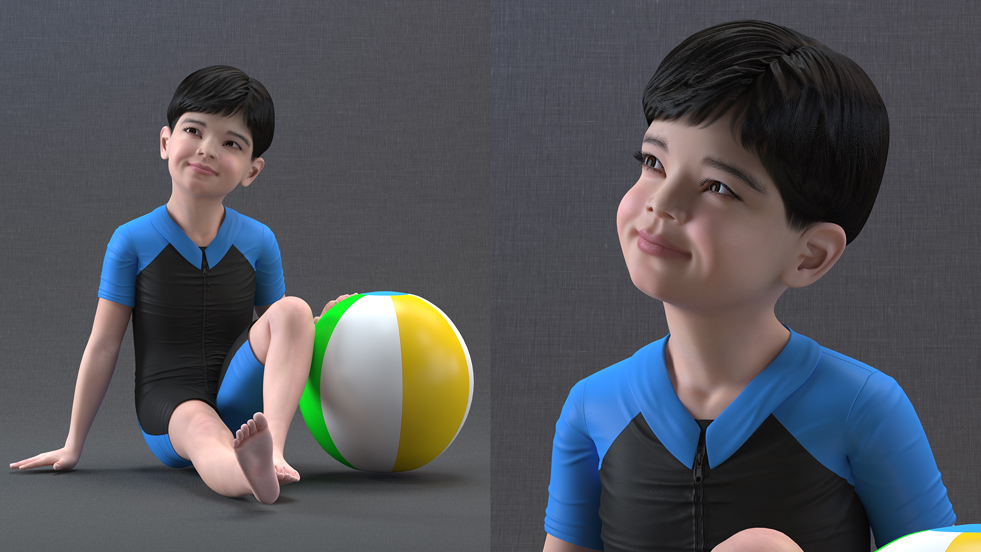 3D model Asian Child Boy Swimwear Rigged for Cinema 4D