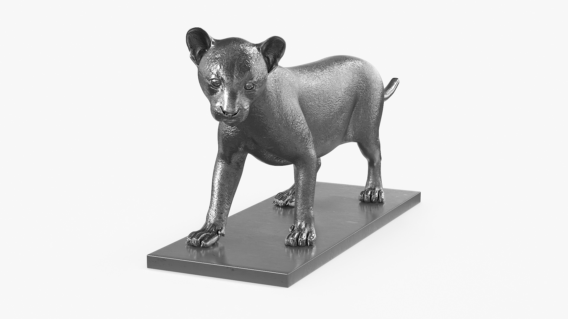 Silver Bronze Lion Cub Sculpture 3D