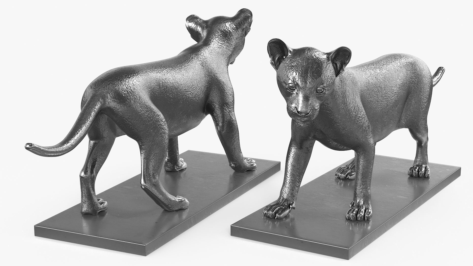 Silver Bronze Lion Cub Sculpture 3D