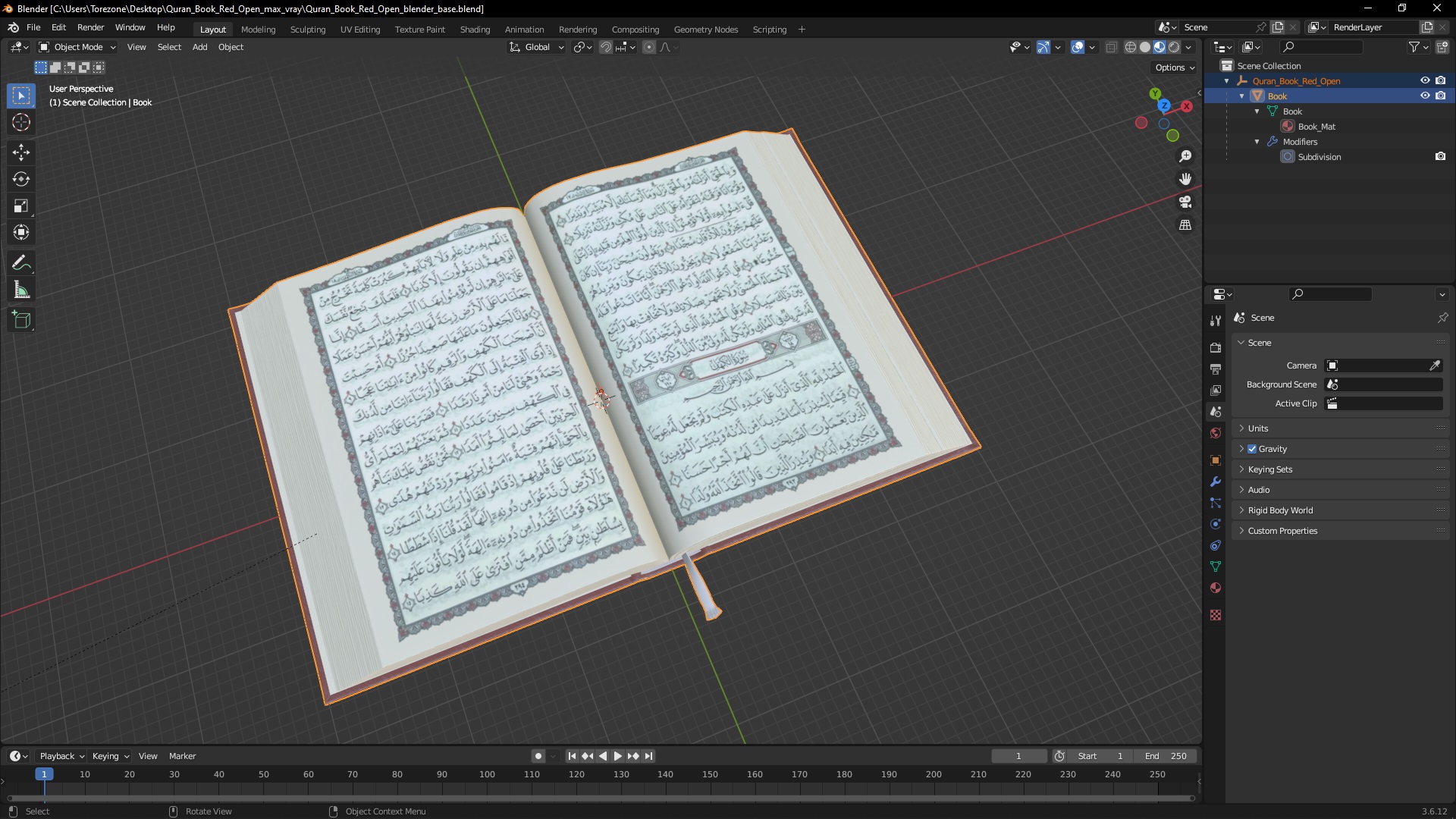 Quran Book Red Open 3D model