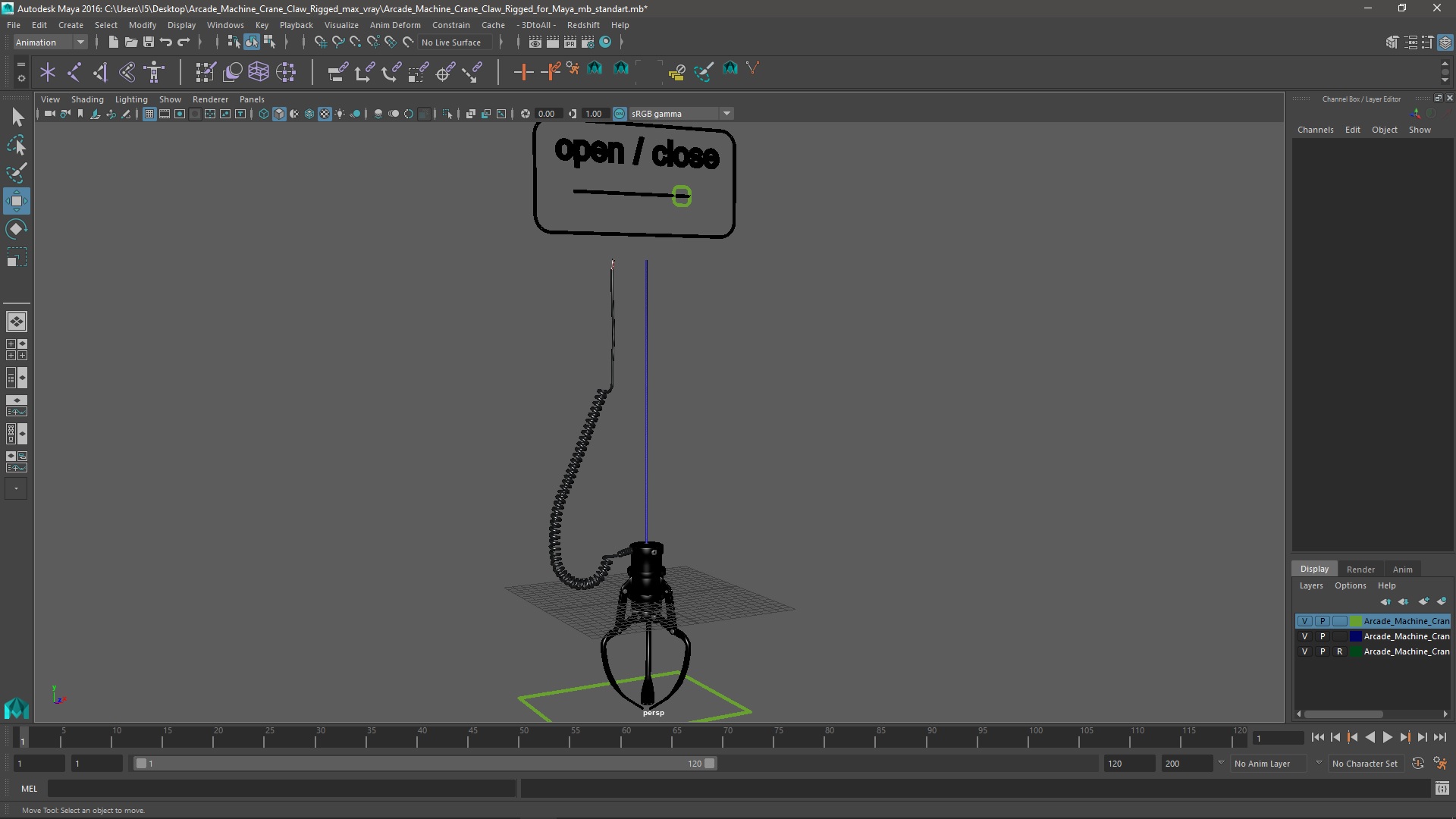 3D Arcade Machine Crane Claw Rigged for Maya