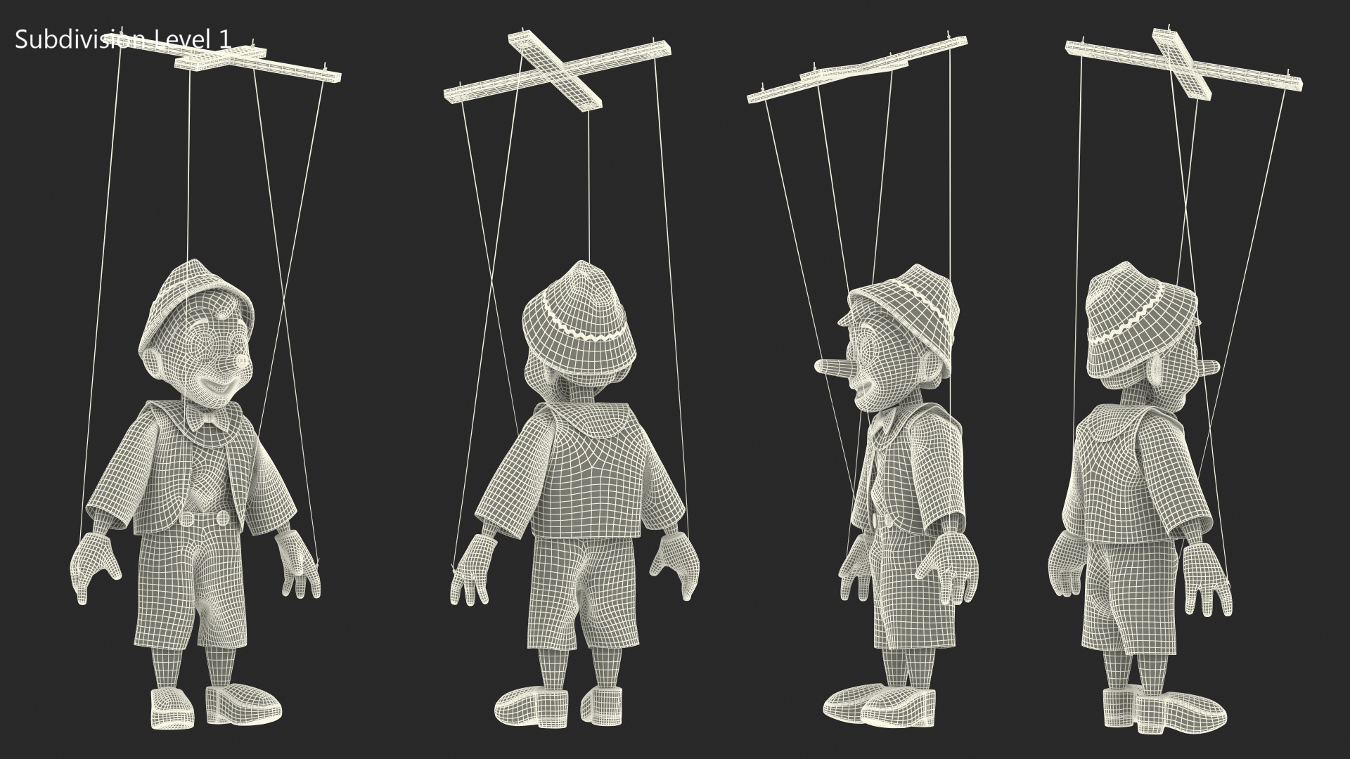 3D Pinnochio Wooden Marionette Figure Rigged