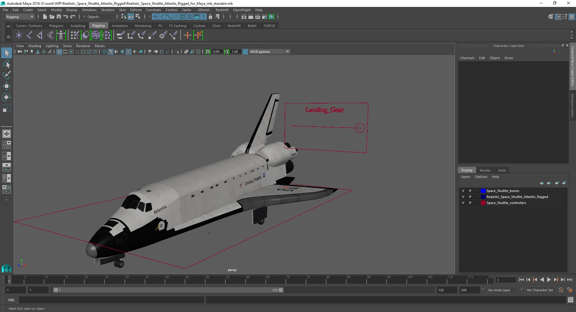 3D Realistic Space Shuttle Atlantis Rigged for Maya model