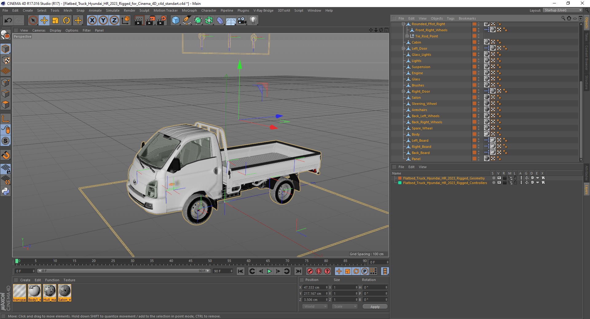 3D model Flatbed Truck Hyundai HR 2023 Rigged for Cinema 4D