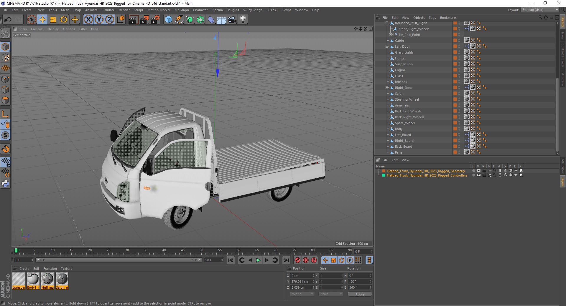 3D model Flatbed Truck Hyundai HR 2023 Rigged for Cinema 4D