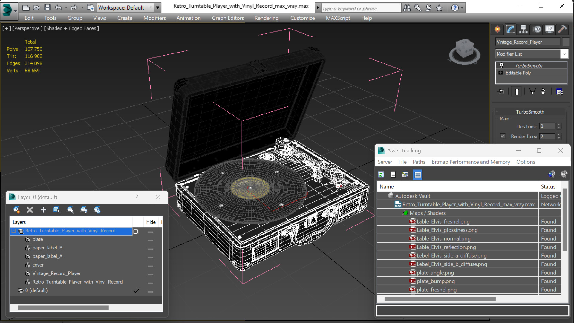 3D model Retro Turntable Player with Vinyl Record