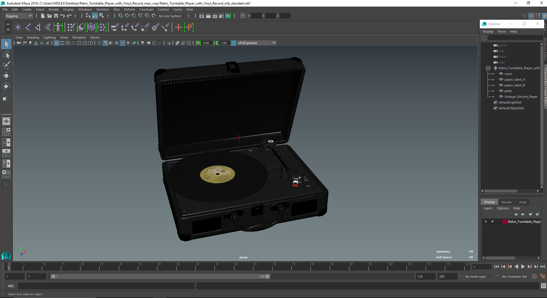 3D model Retro Turntable Player with Vinyl Record