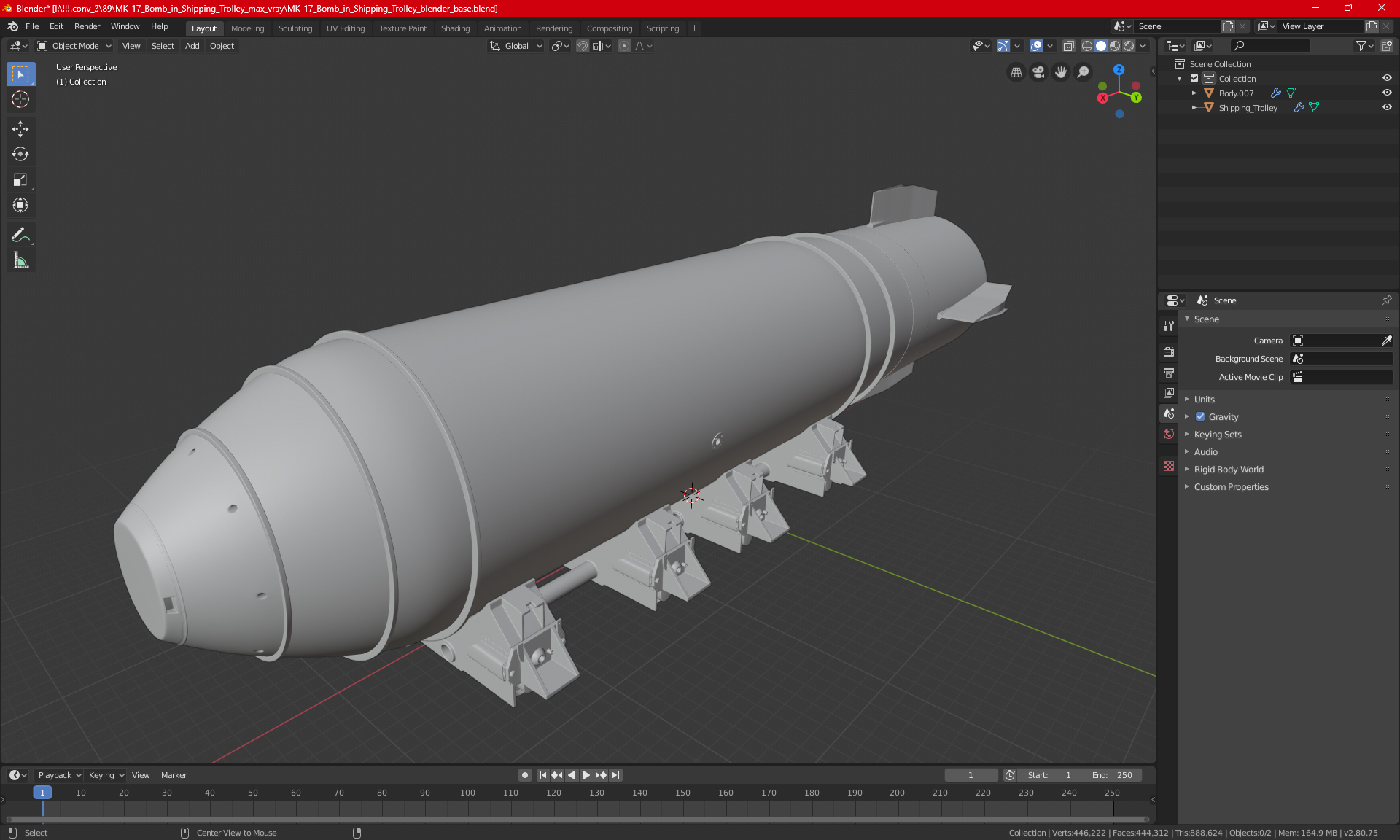 3D model MK-17 Bomb in Shipping Trolley