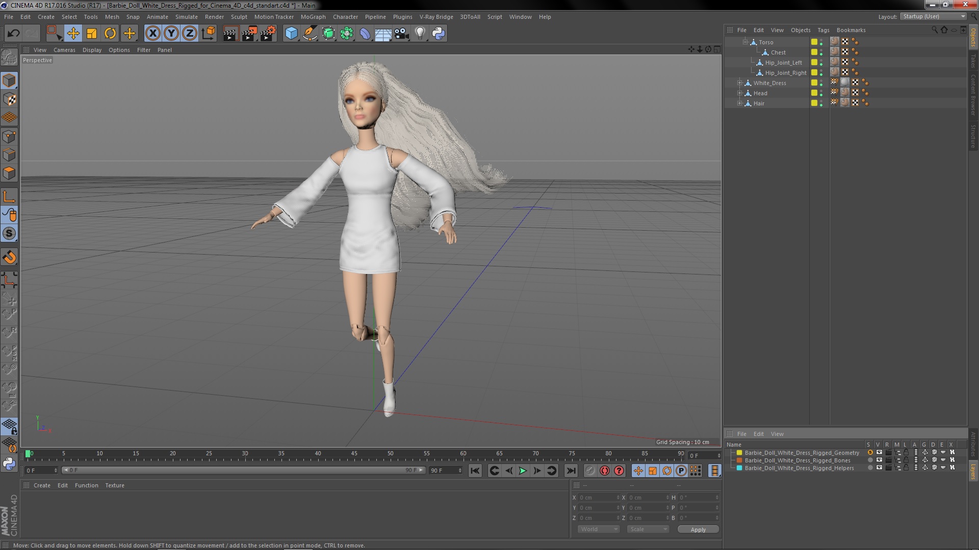 Barbie Doll White Dress Rigged for Cinema 4D 3D model