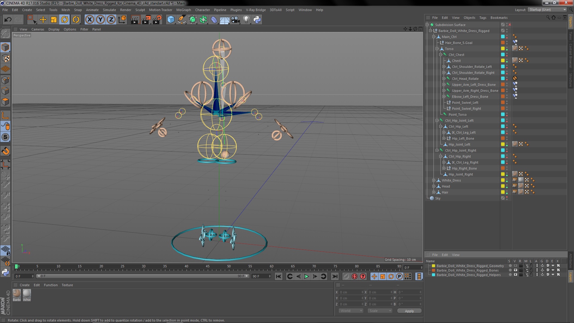 Barbie Doll White Dress Rigged for Cinema 4D 3D model