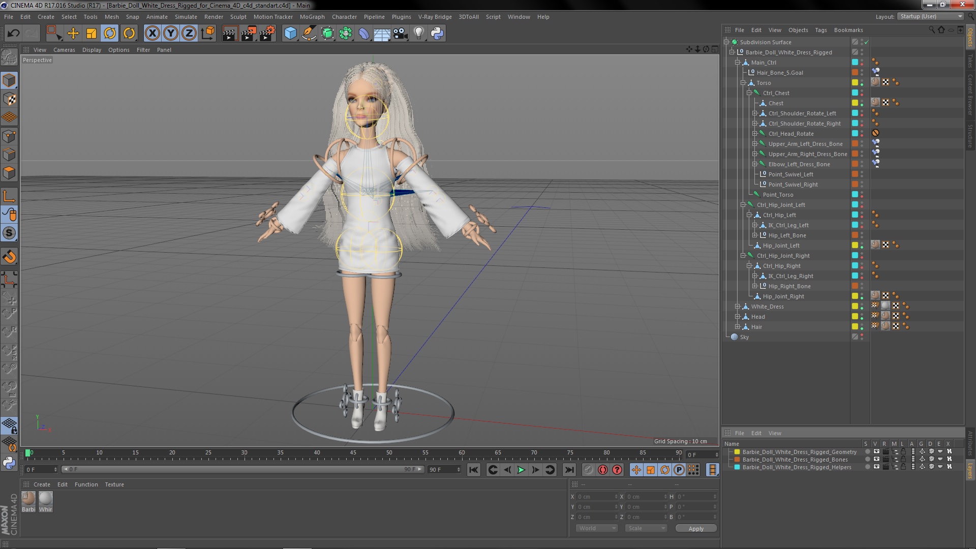 Barbie Doll White Dress Rigged for Cinema 4D 3D model