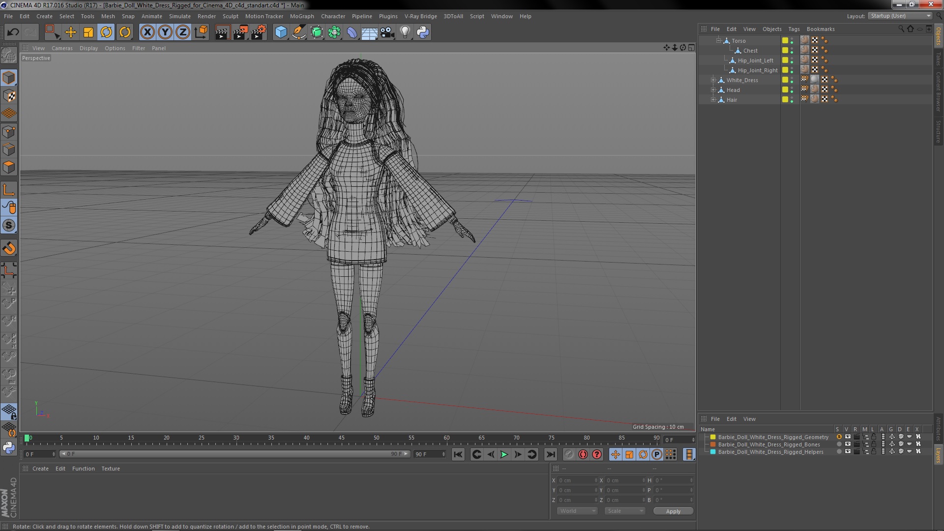 Barbie Doll White Dress Rigged for Cinema 4D 3D model