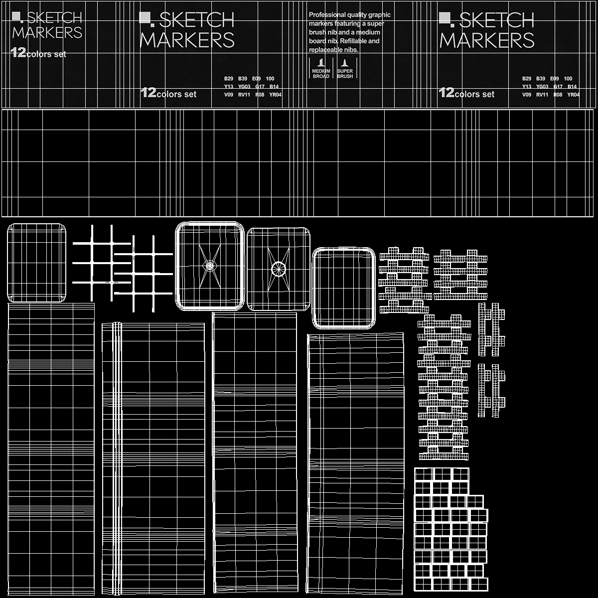 Generic Sketch Marker 12 Pack 3D model