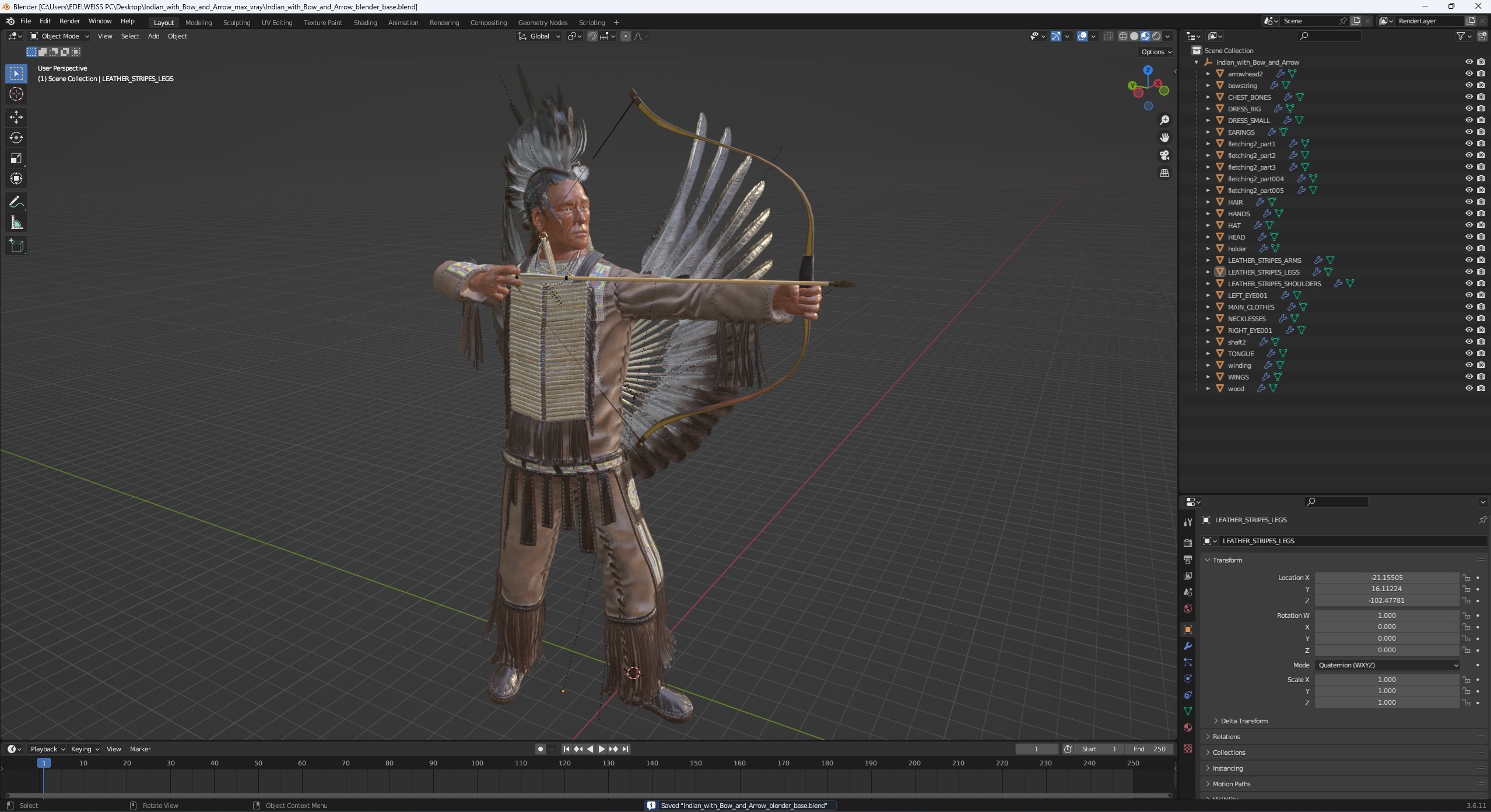 3D model Indian with Bow and Arrow