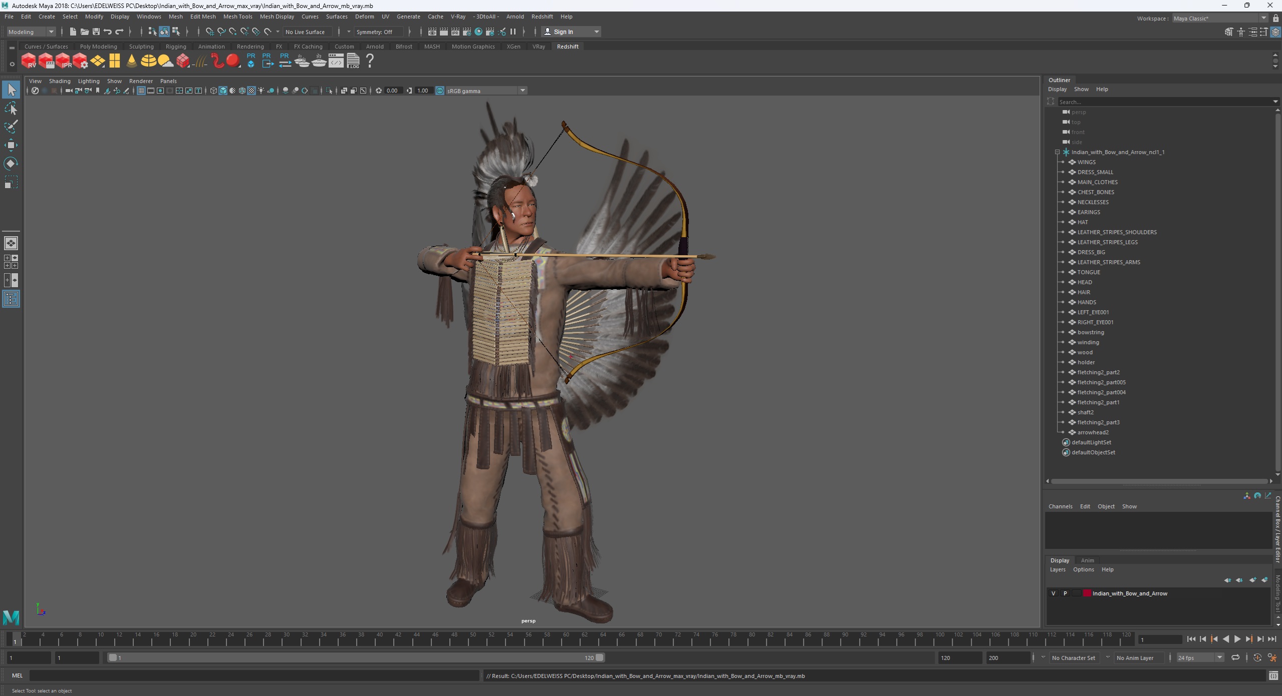 3D model Indian with Bow and Arrow