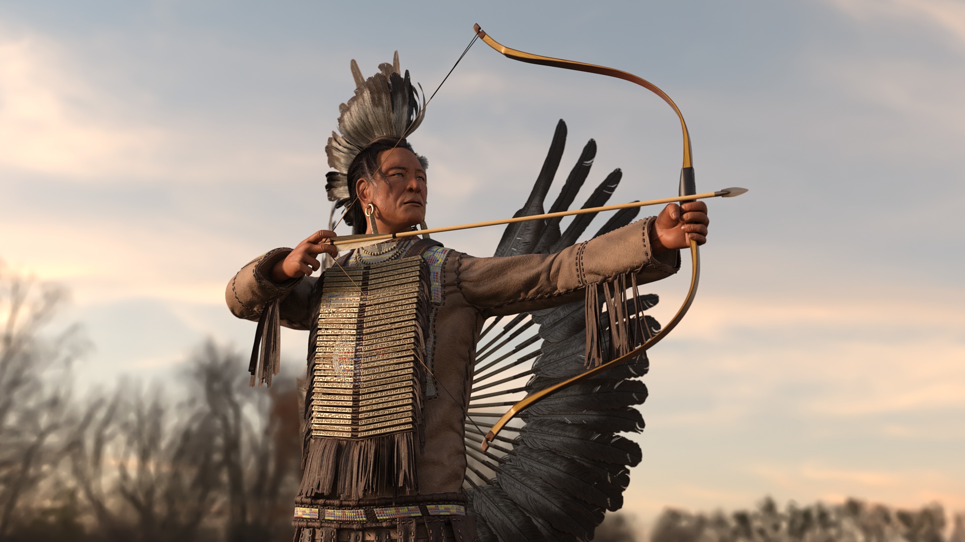 3D model Indian with Bow and Arrow