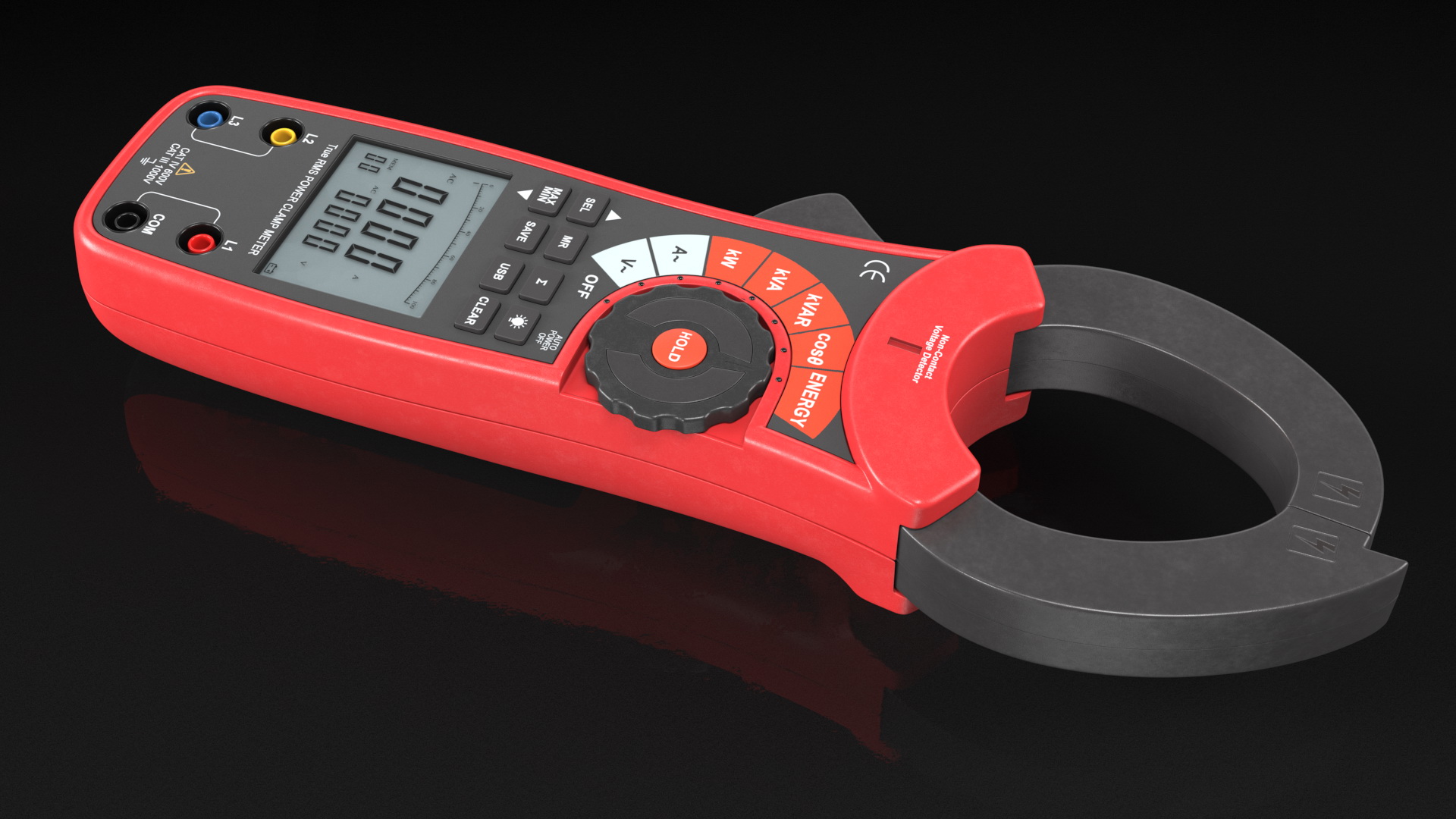 Clamp Digital Wattmeter Red 3D